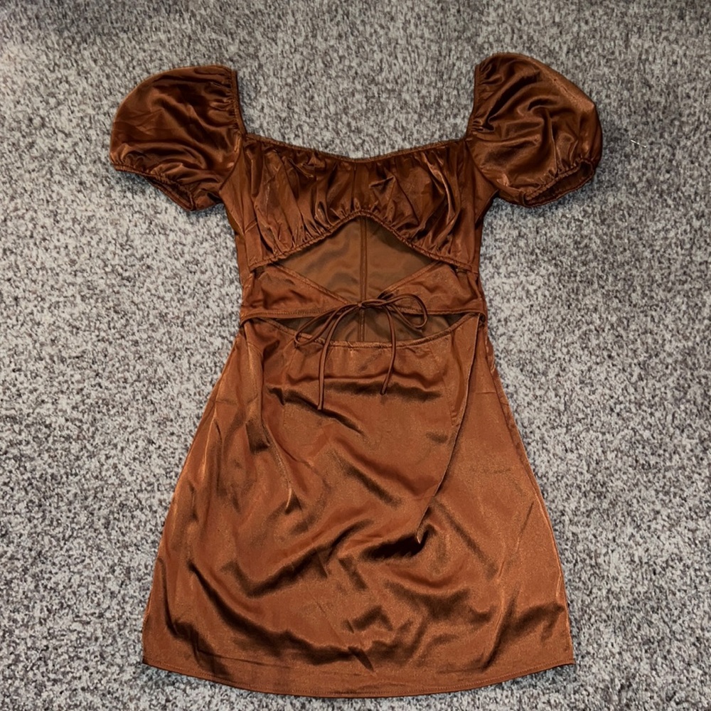 Brown Puffer Sleeve Dress